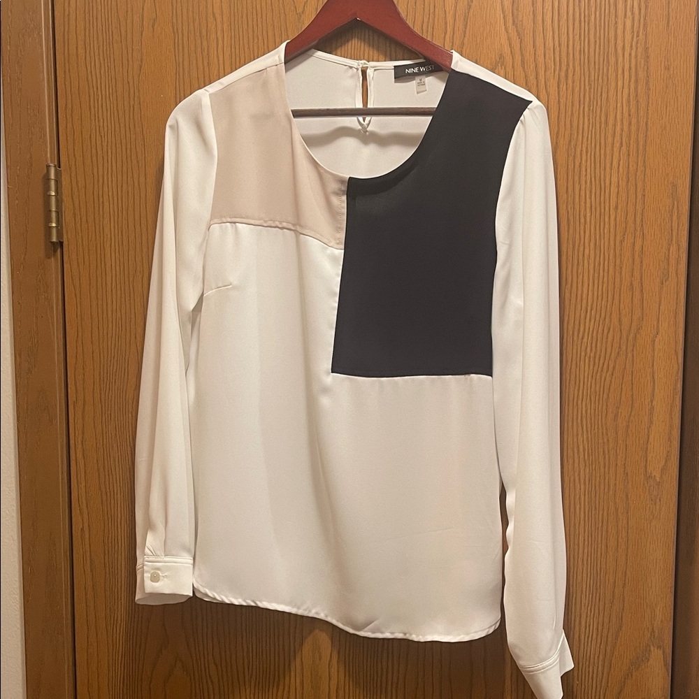 Nine West Black and Cream Colorblock Blouse